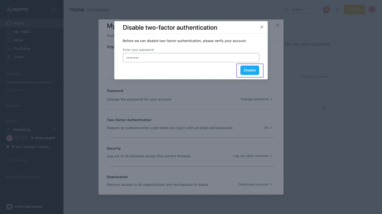 disabling 2FA 2