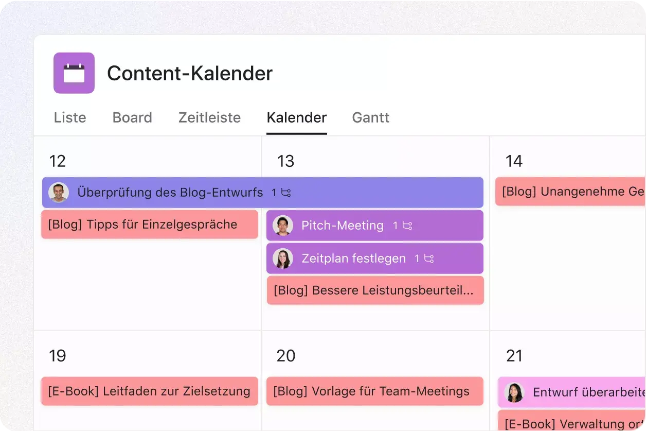 Produkt-UI der Kalenderfunktion in Asana