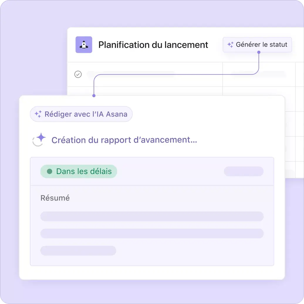 Utilisez l’IA Asana pour générer des mises à jour de statut du projet