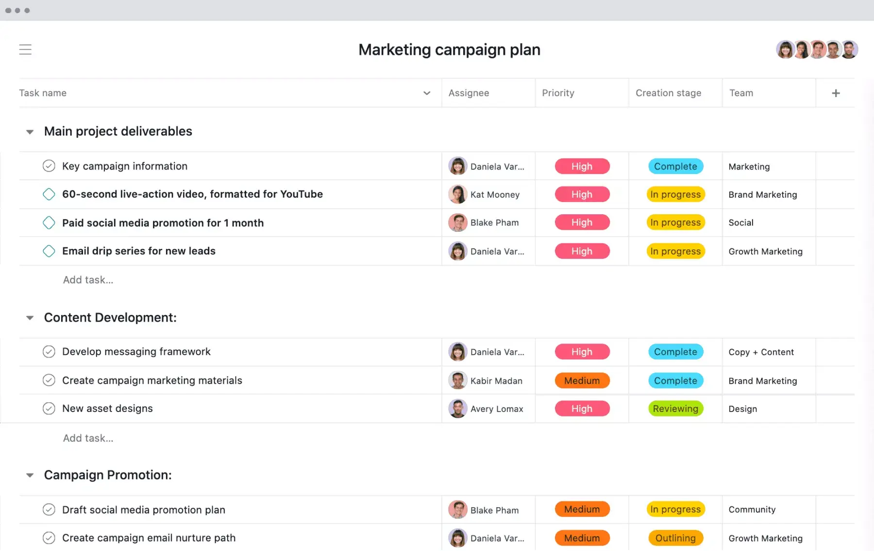 [Old Product UI] Marketing campaign plan - example (Lists)