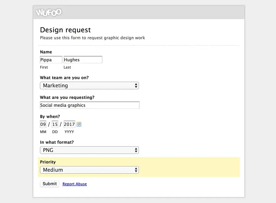 Webform integration in Wufoo