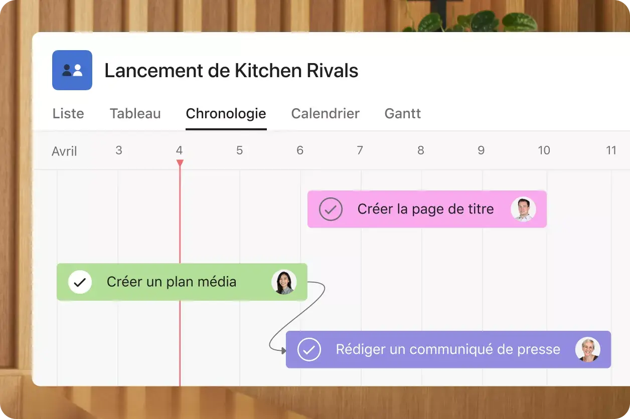 Lancement de Kitchen Rivals : exemple de l’interface utilisateur produit sur Asana