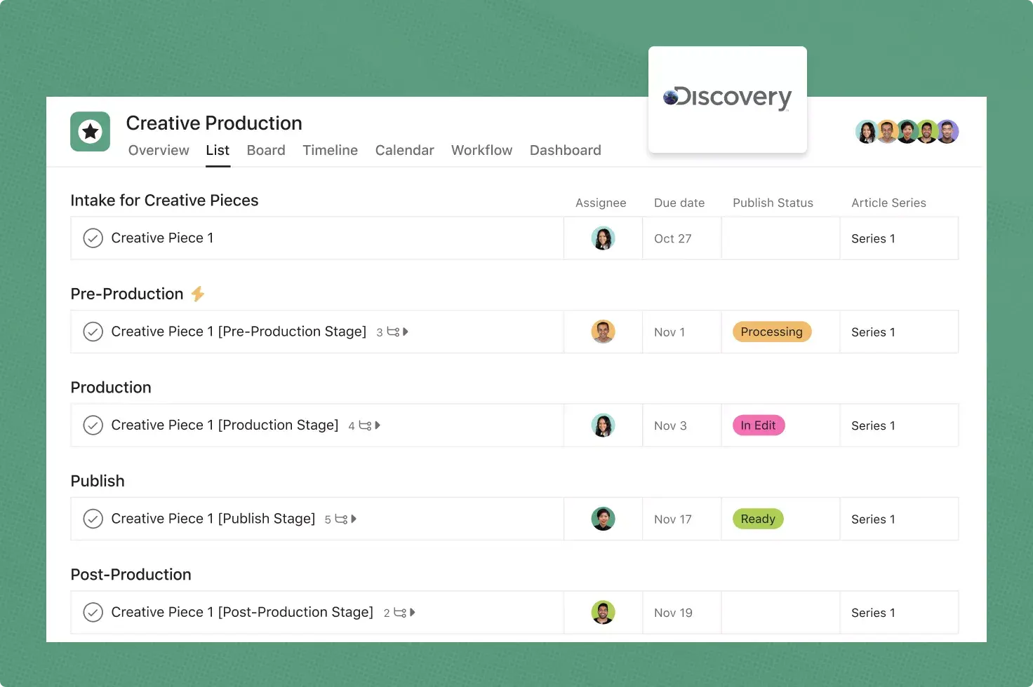 Discovery creative production template screenshot