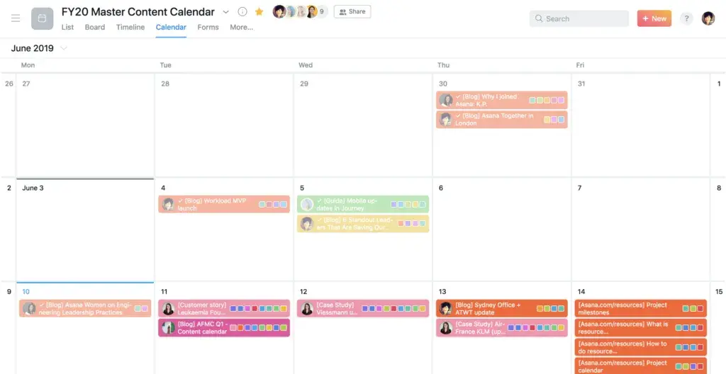 Product UI: Master content calendar in Asana