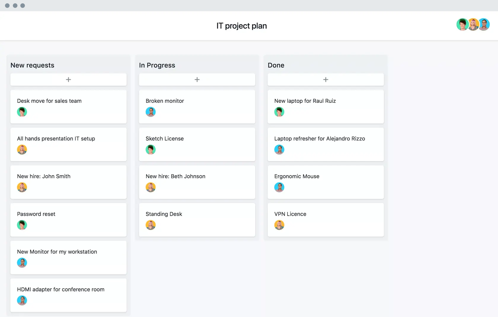 [Old product ui] IT project plan template in Asana, Kanban board style view (Boards)