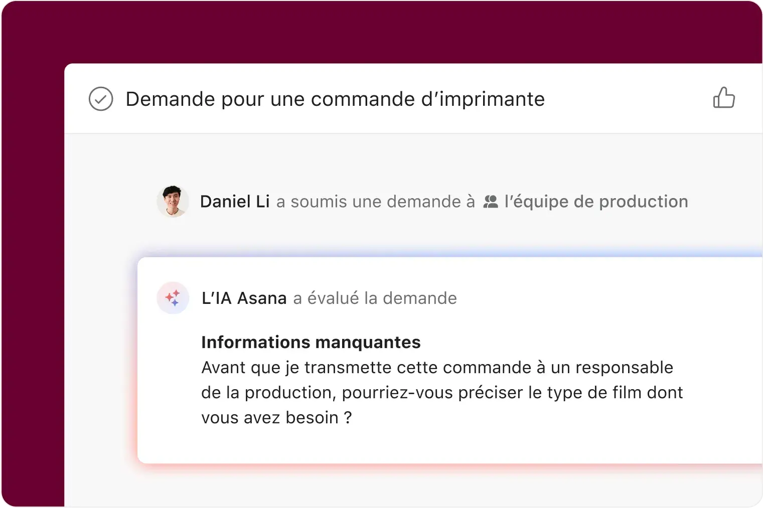 Simplifiez les demandes sur Asana - Interface utilisateur produit 