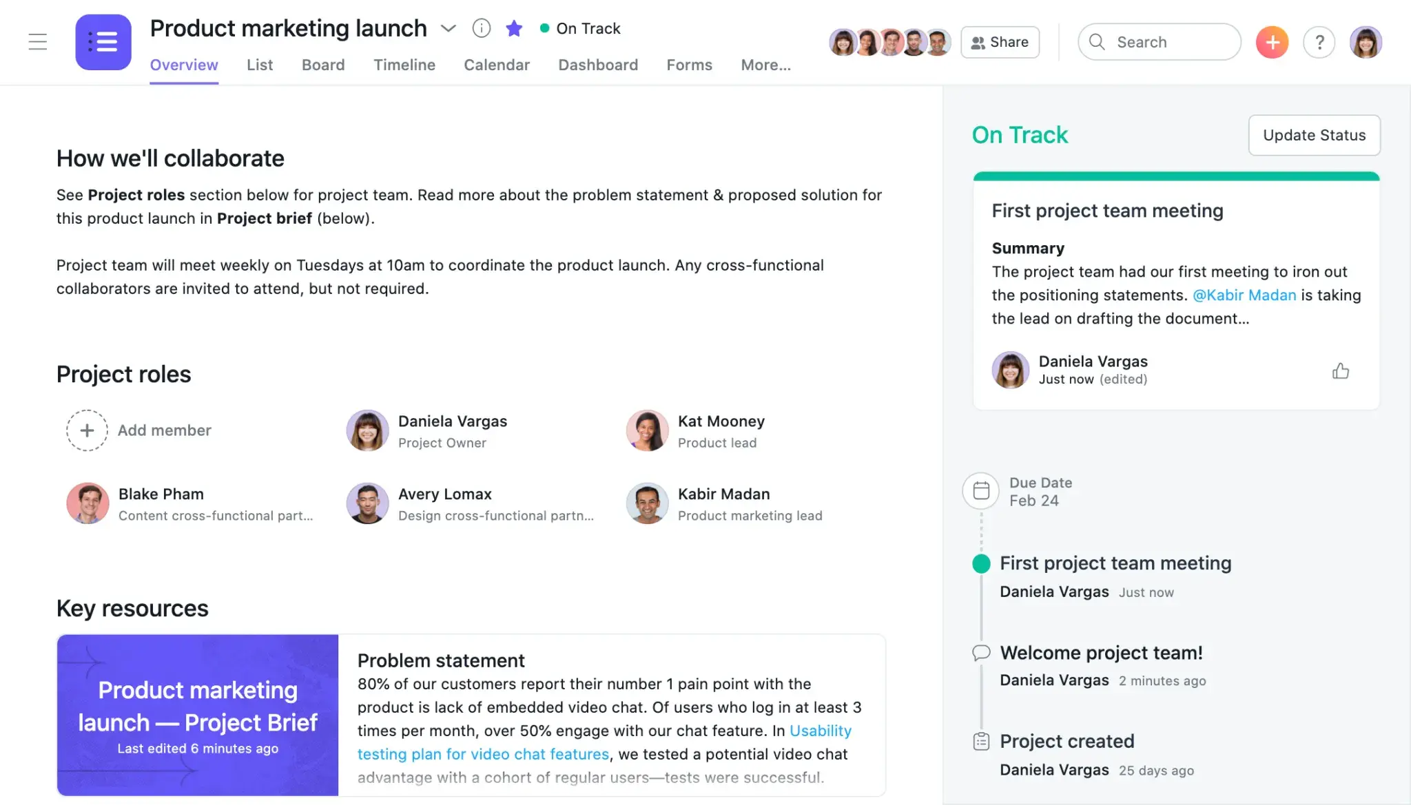 Project overviews in Asana