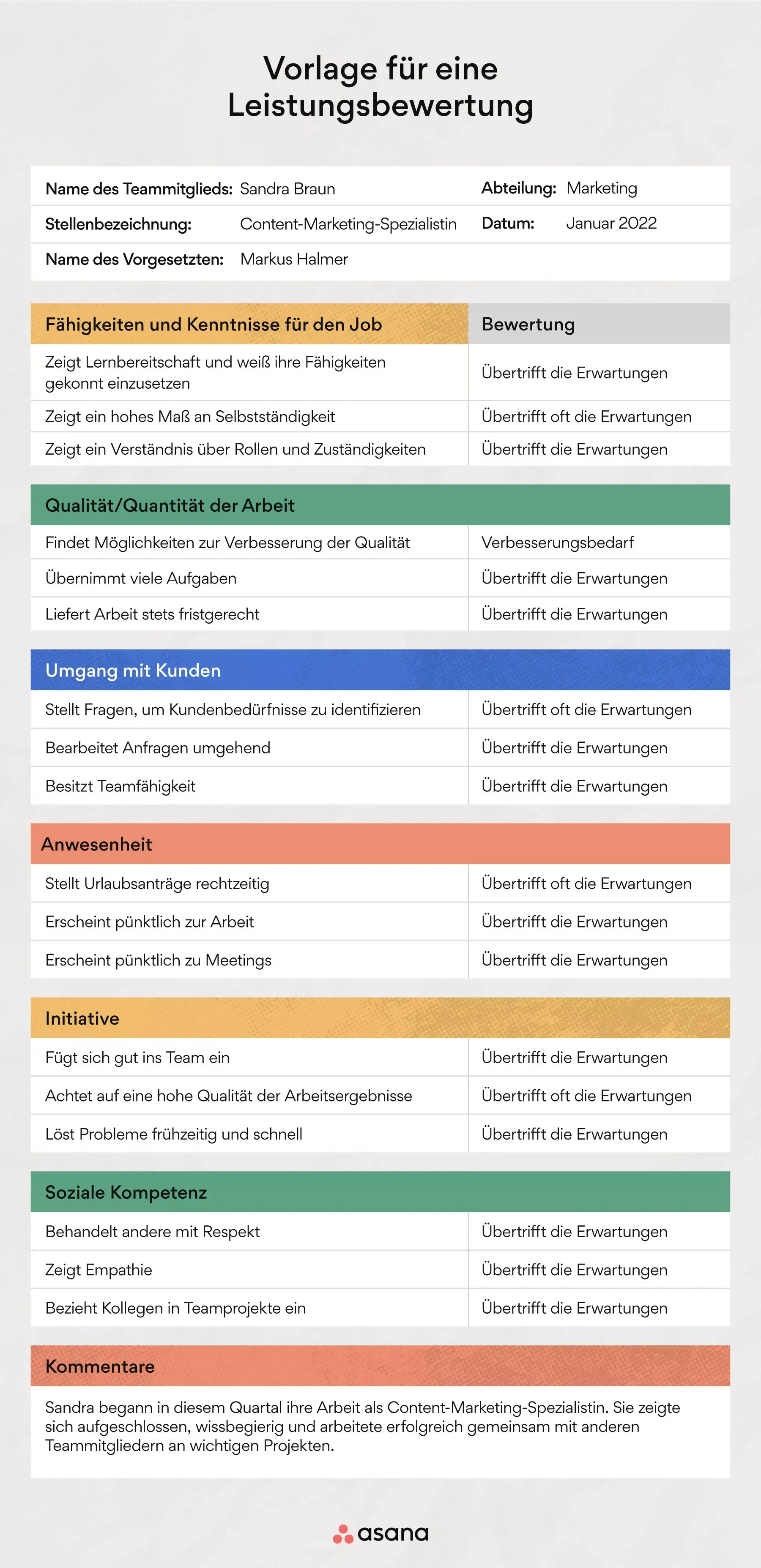 Vorlage für eine Leistungsbewertung