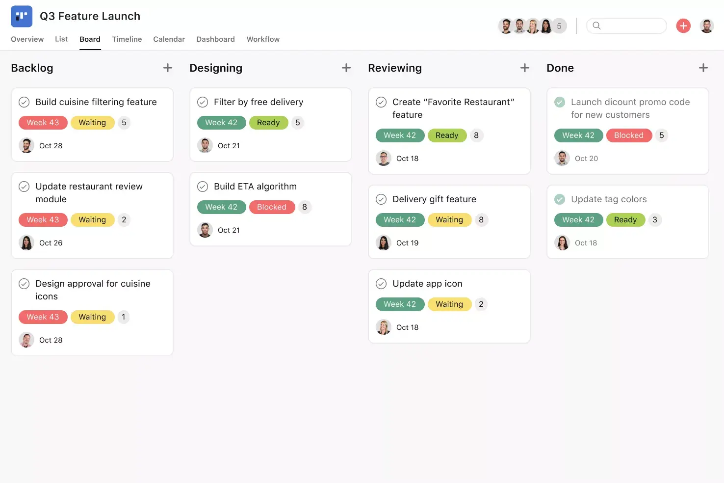 [Interface do produto] Projeto Scrumban na Asana em quadro Kanban (quadros)