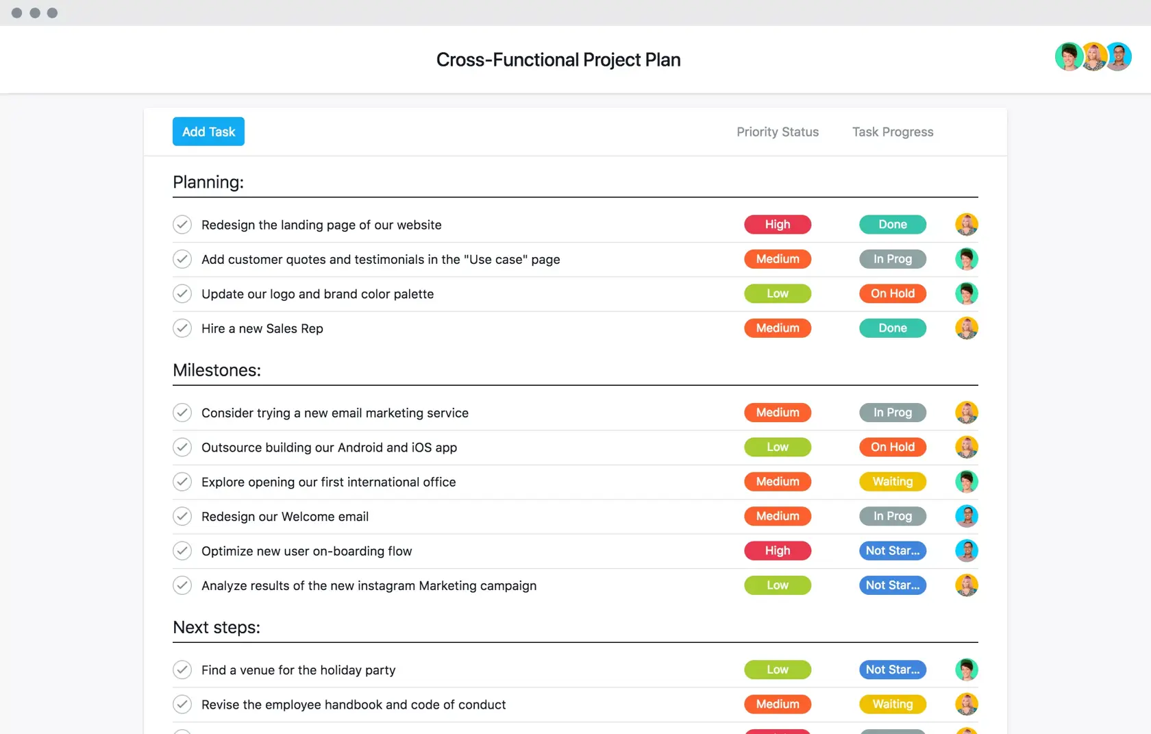 [Produkt-UI] Vorlagen für Projektpläne – einfacher Projektplan (Listen)