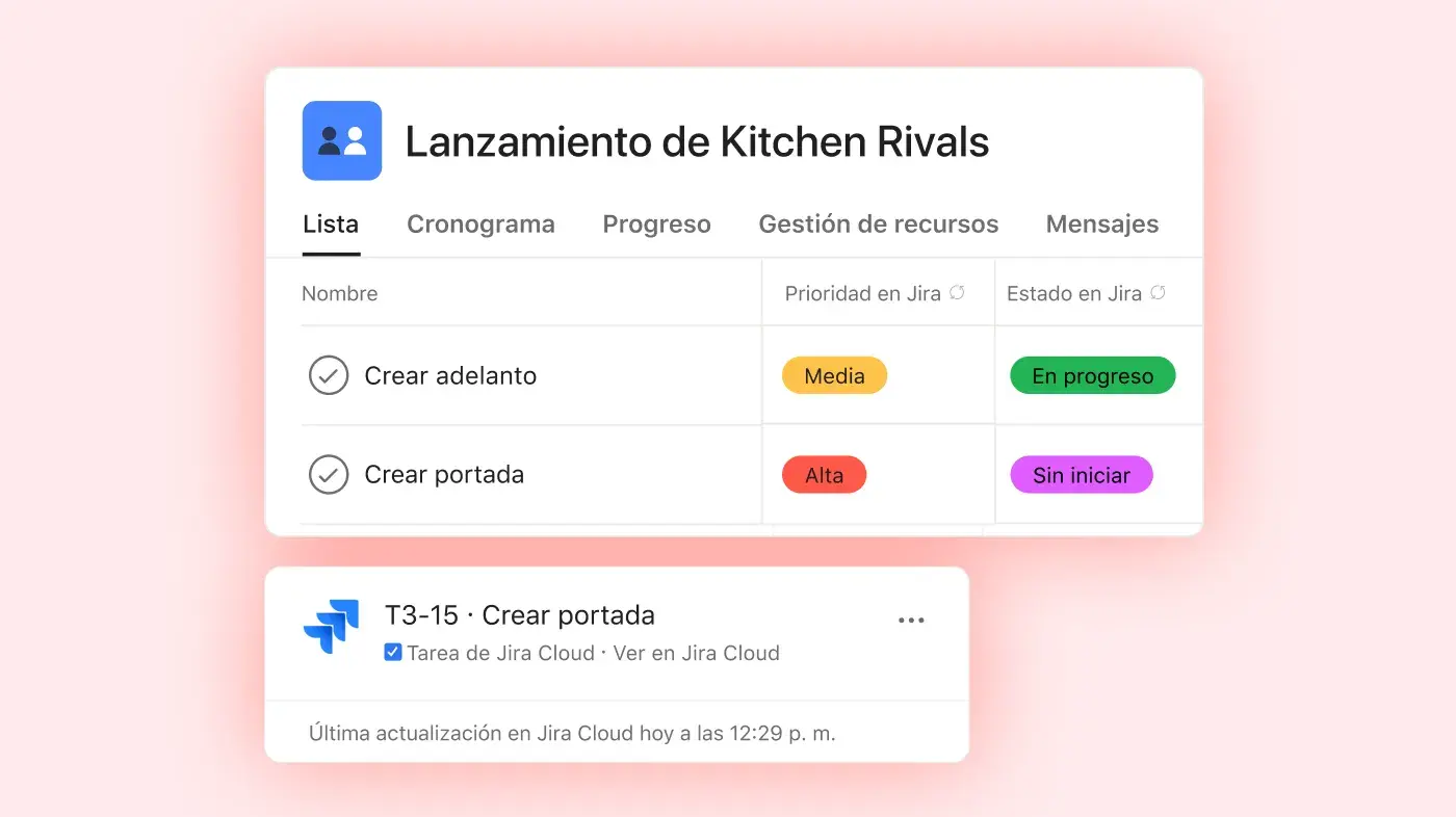 Vista de lista de lanzamiento de Kitchen Rivals: interfaz de usuario de producto de Asana