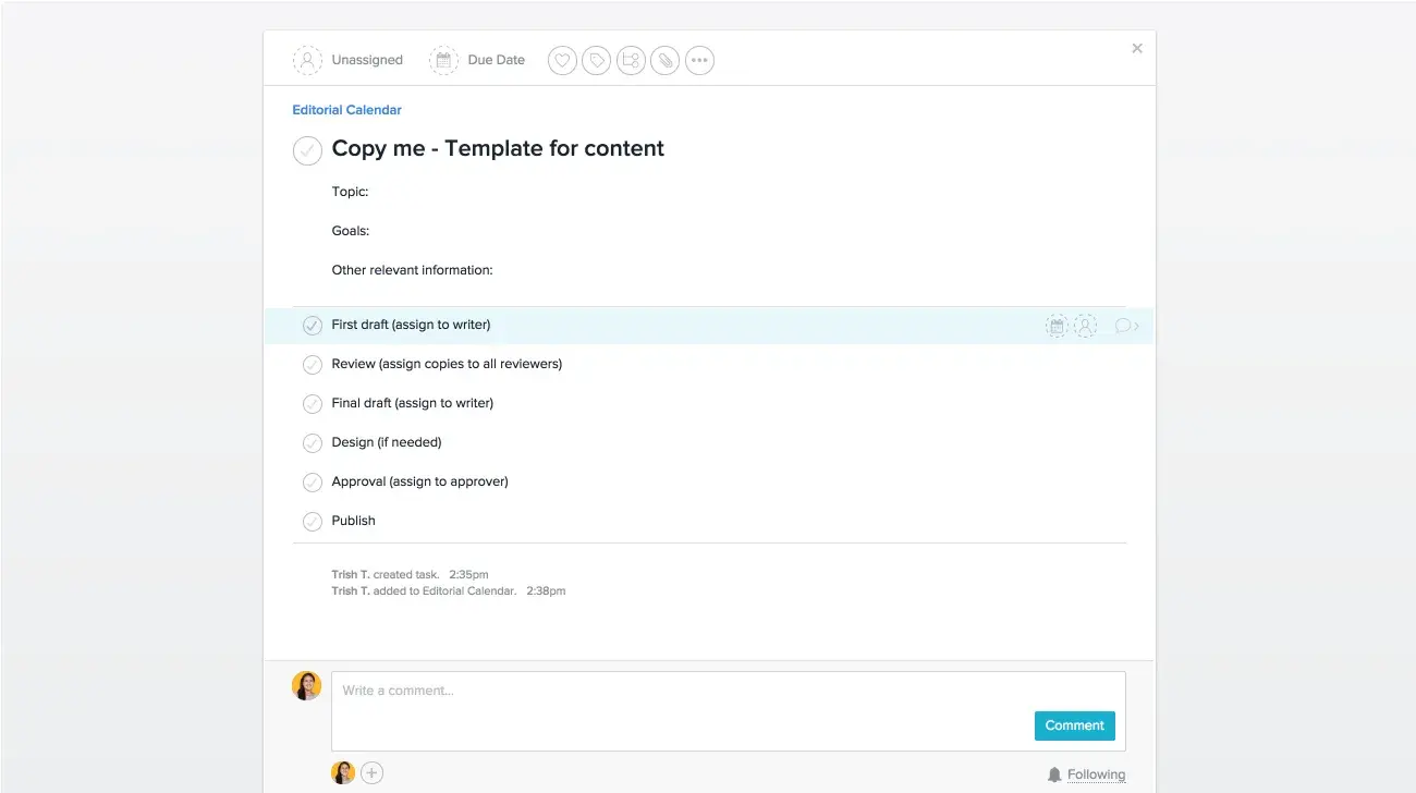 Product UI: Task view in Asana