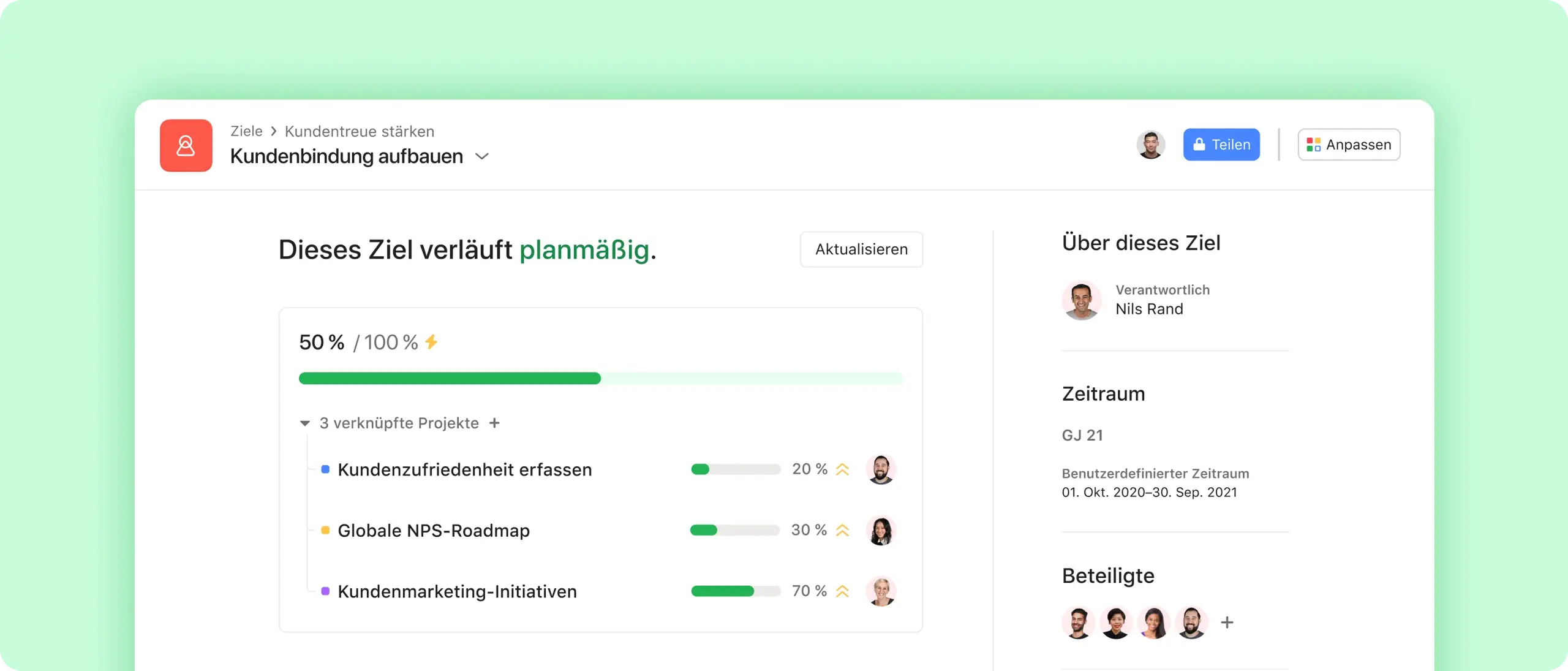 Goals screenshot in Asana