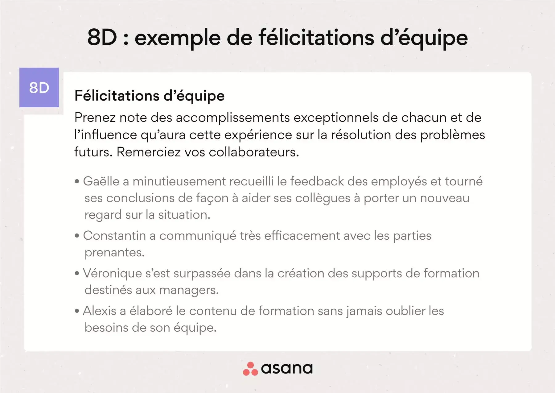 8D : exemple de félicitations d’équipe