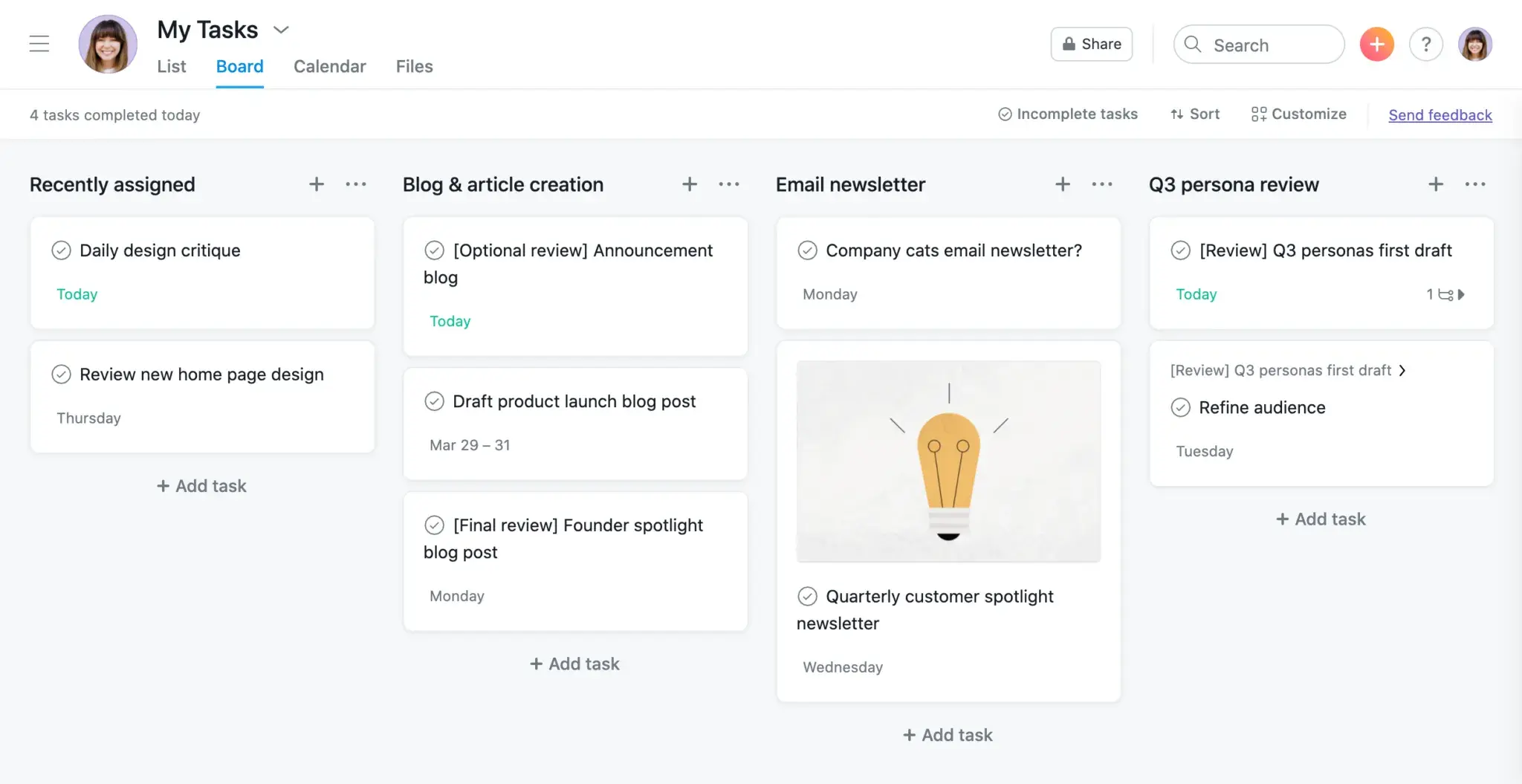 Product UI: My Tasks in Asana