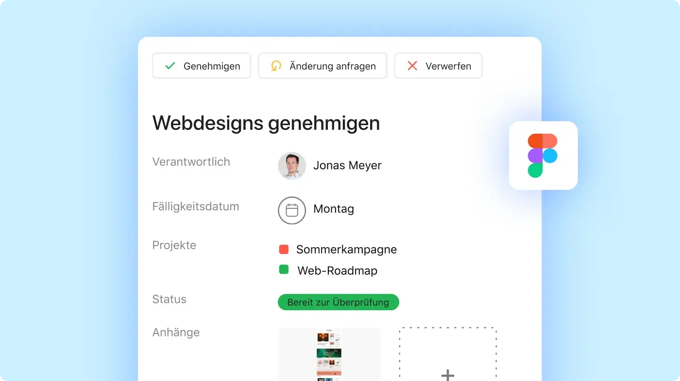 Asana-Produkt-UI  zur Freigabe des Designs für Kampagnengestaltung