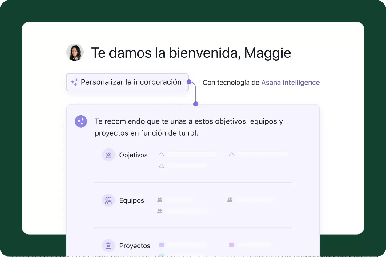 Imagen de la interfaz de usuario del producto en Asana para la incorporación de empleados