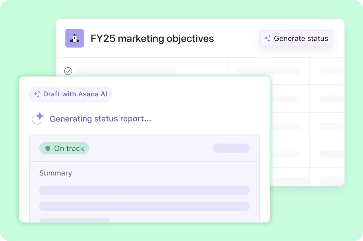 Asana product UI for AI status update feature