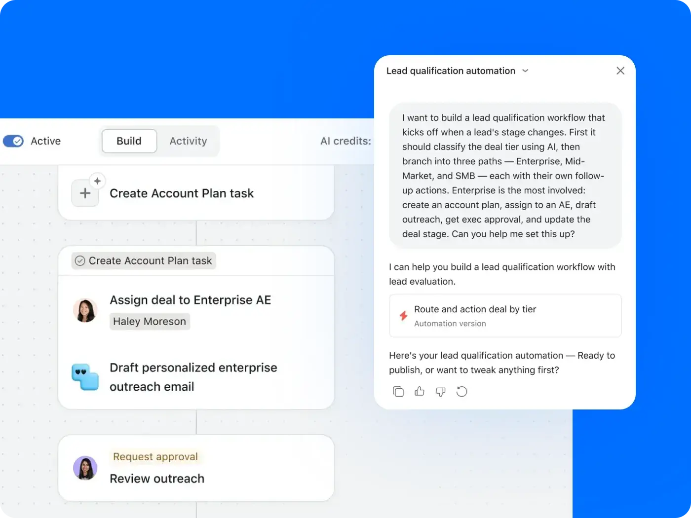A lead qualification automation running in Asana.