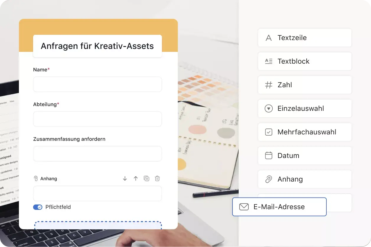 Asana-Produkt-UI des Asset-Anfrageformulars für Kreative 