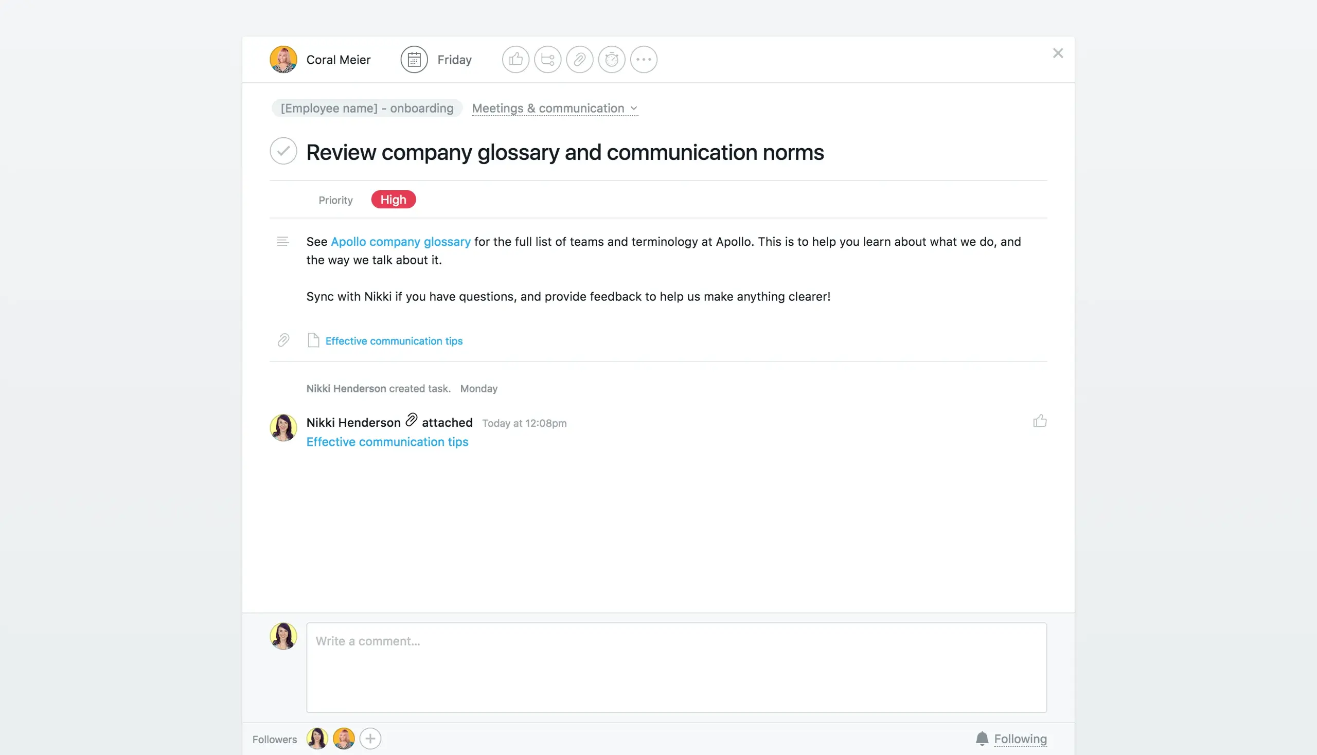 Produc UI: Sharing company resources via Asana