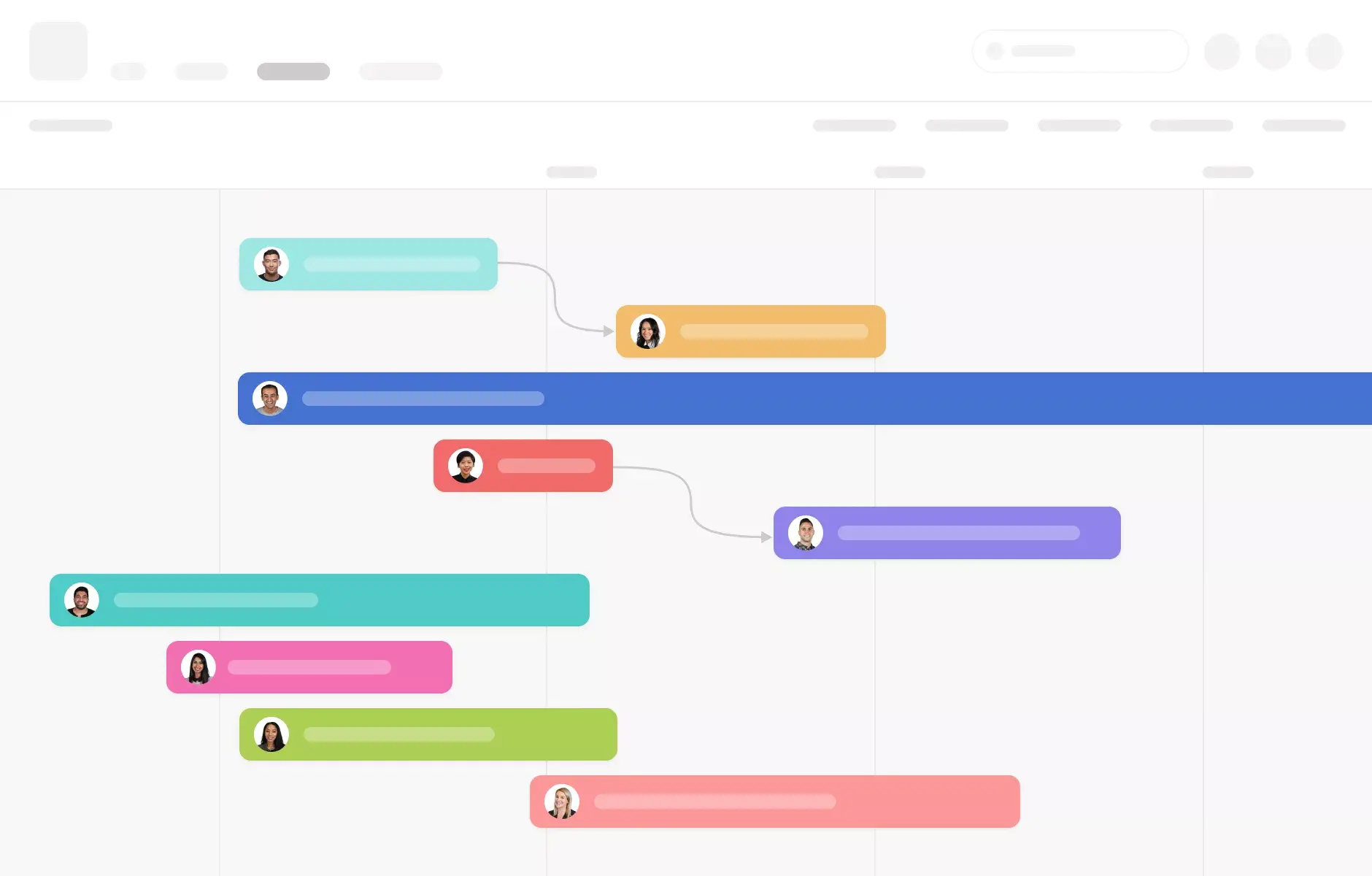 [Interface do produto] Exemplo de layout do cronograma de projeto com IU simplificada (cronograma)