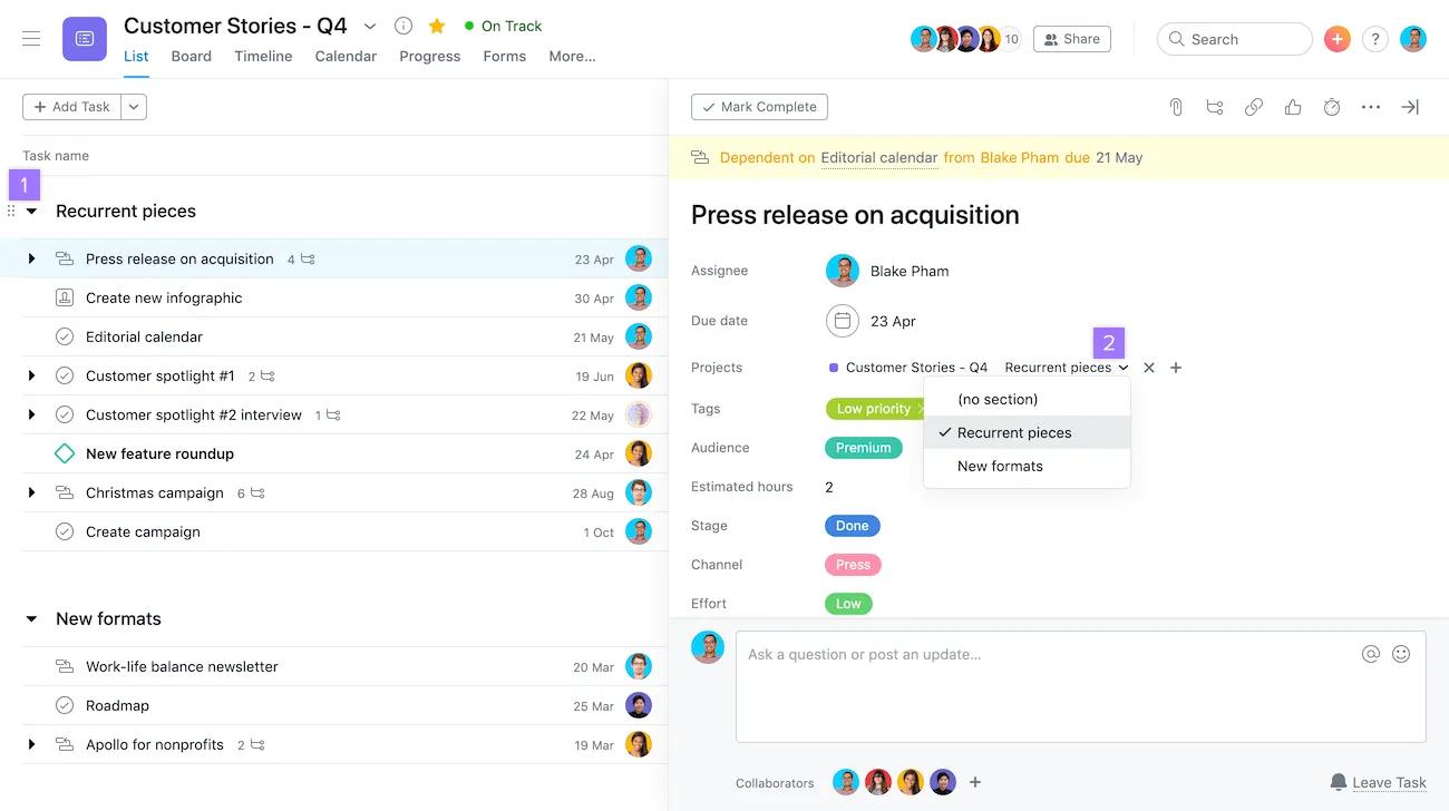 change sections