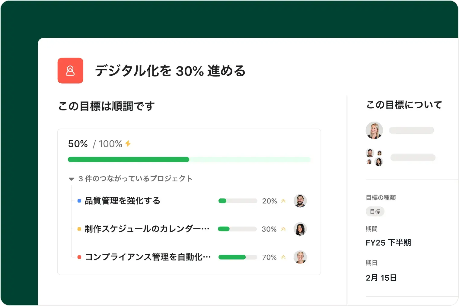 デジタル化の目標を達成 (製品 UI Asana)