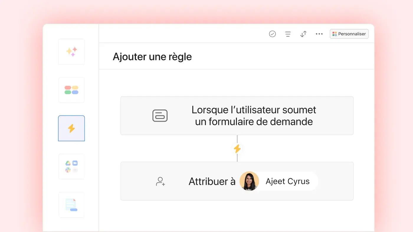 Ajout de règles à un formulaire sur Asana - Interface utilisateur produit 