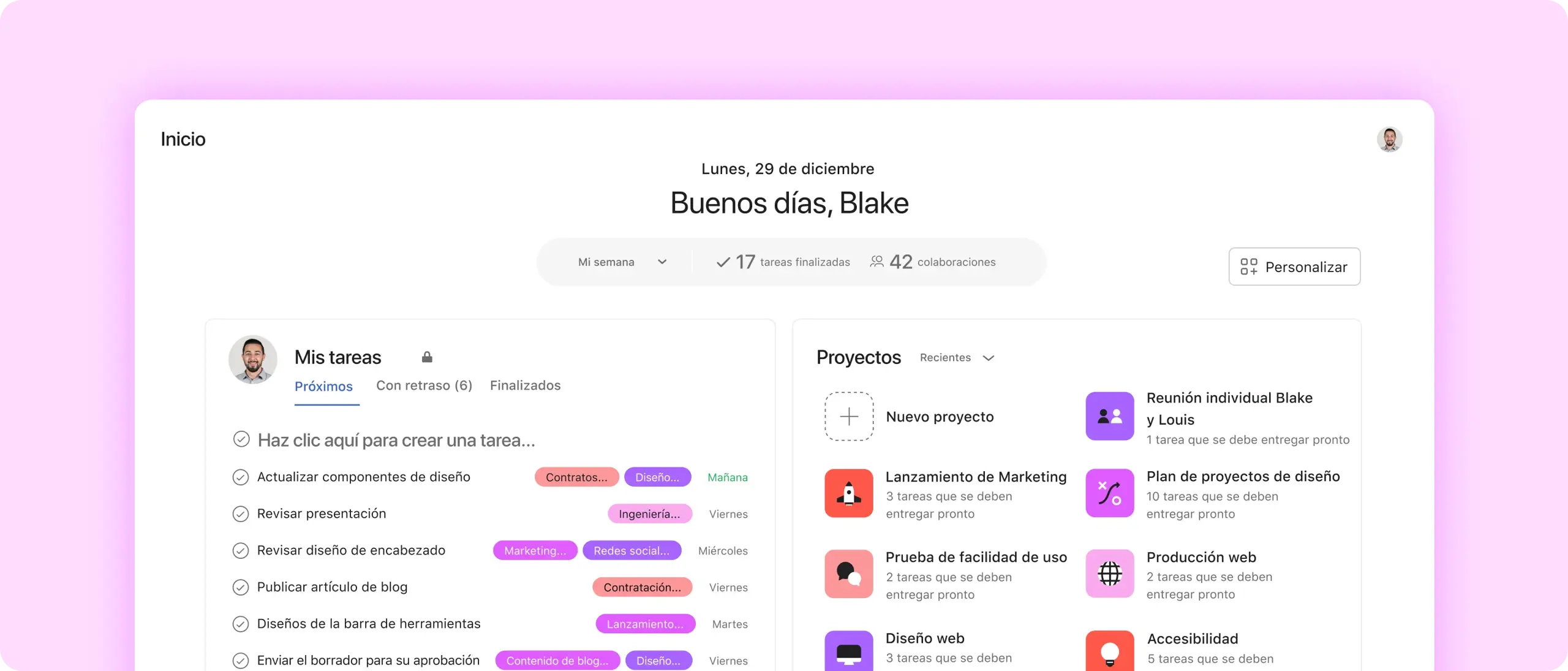 Inicio en Asana