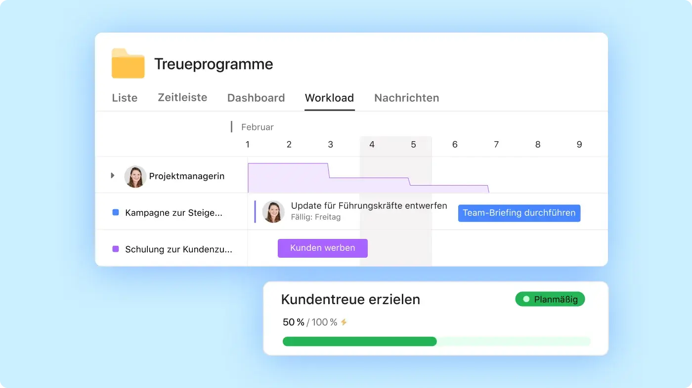 Produkt-UI in Asana zur Einrichtung von Zielen für das Kundenbindungsprogramm 