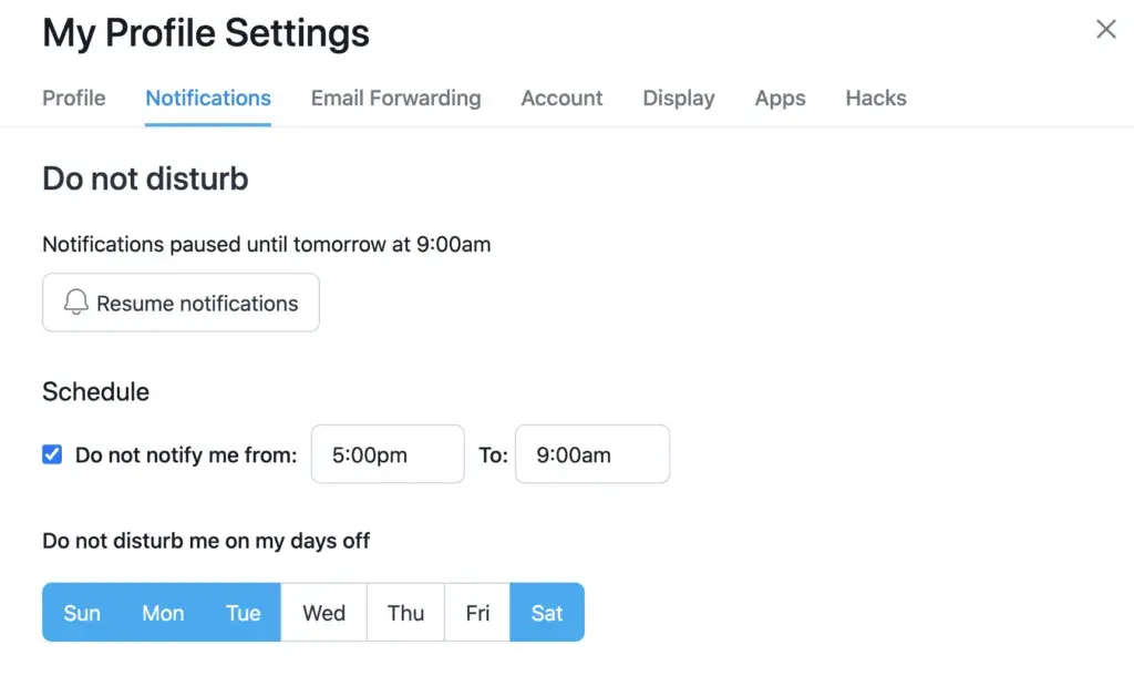 Turn on do not disturb mode in Asana