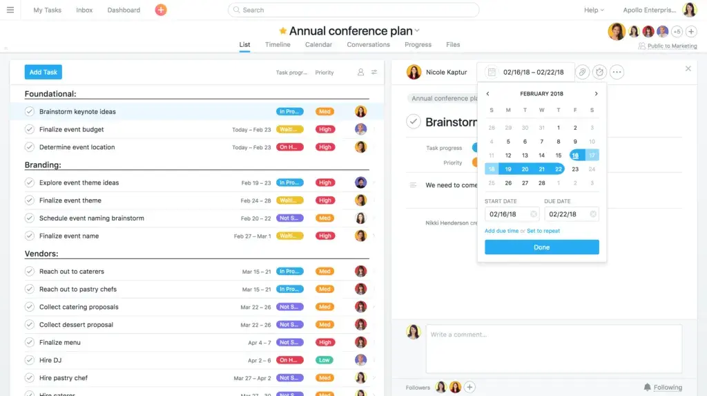 Add start dates to Asana tasks