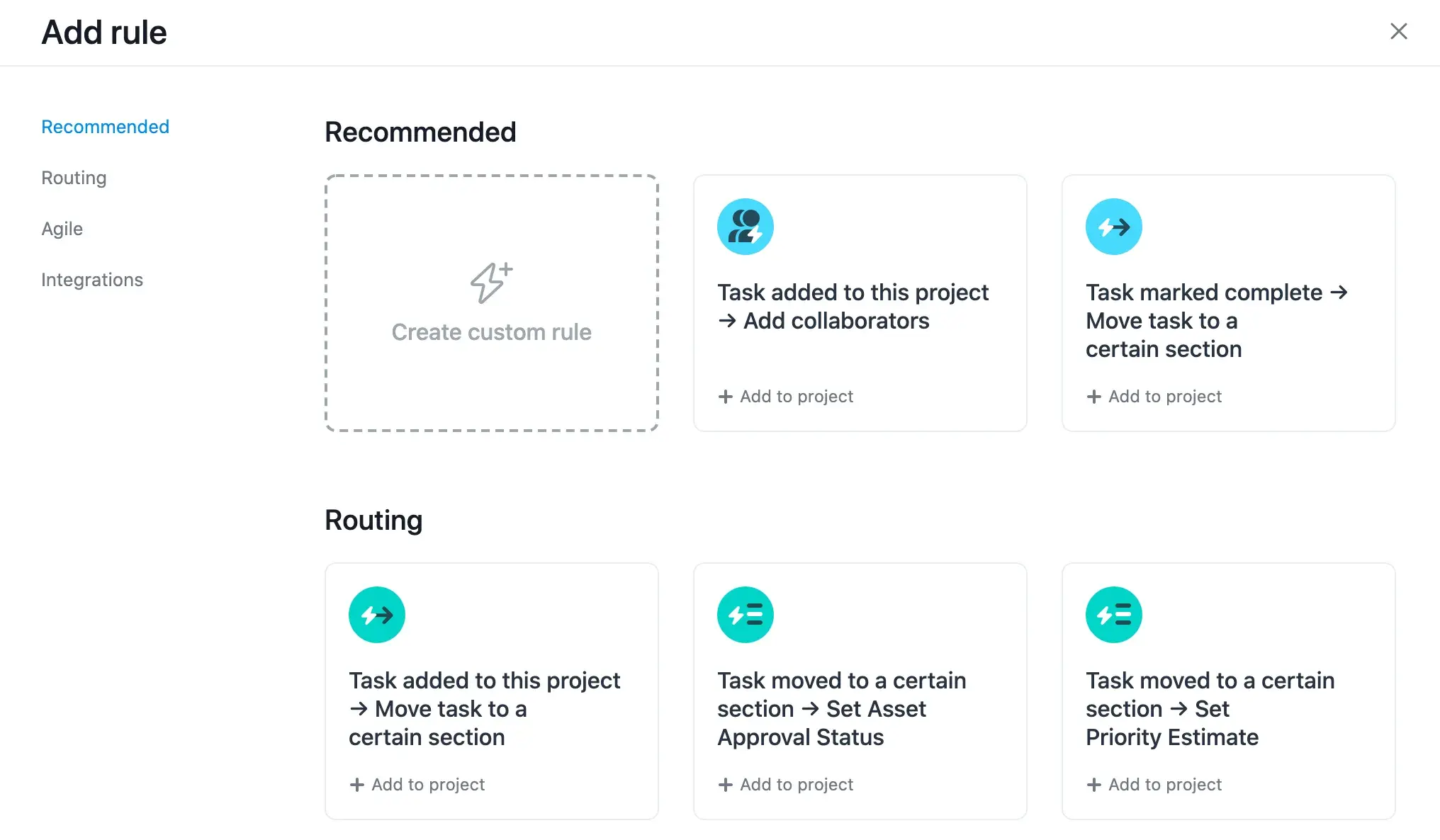 Add project rules in Asana