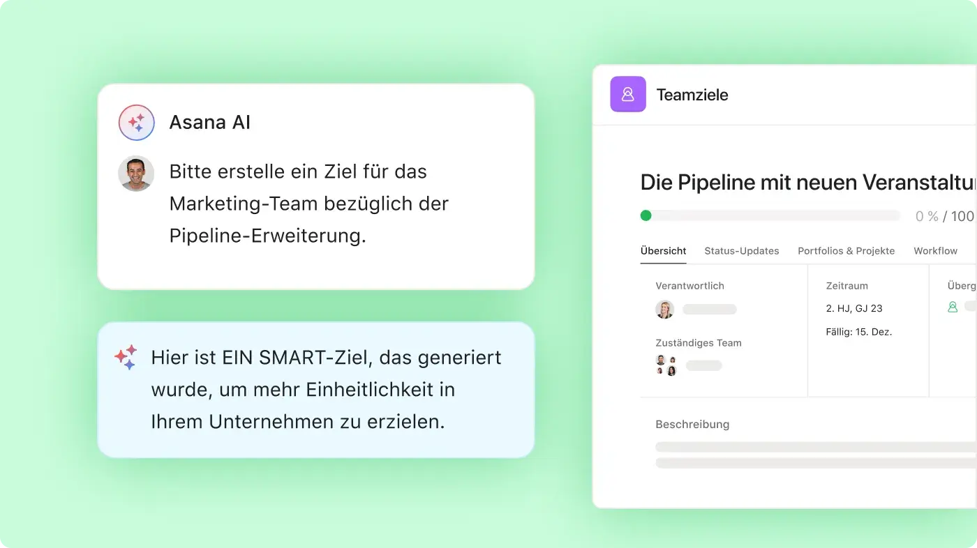 Eine Gruppe von Angestellten arbeitet an Teamzielen: Asana abstrahierte Produkt-UI