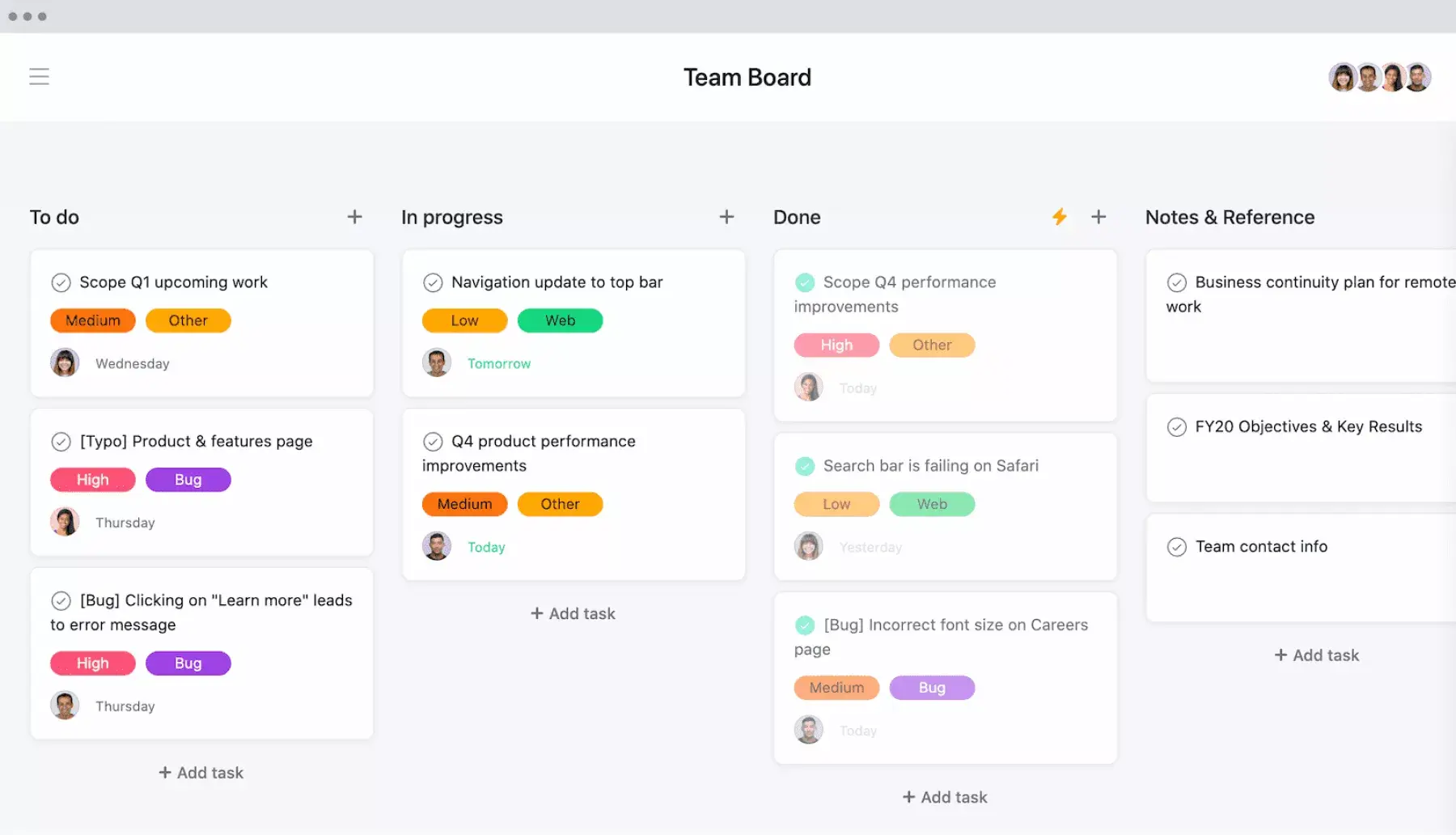 [Vista de Tablero] Tablero Kanban del equipo para Scrum en Asana