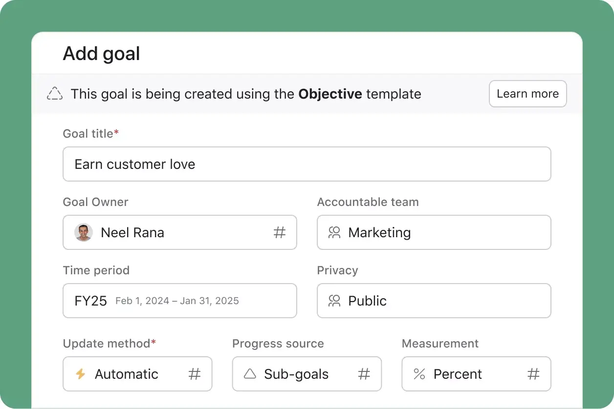 Goals in Asana: Abstracted product UI