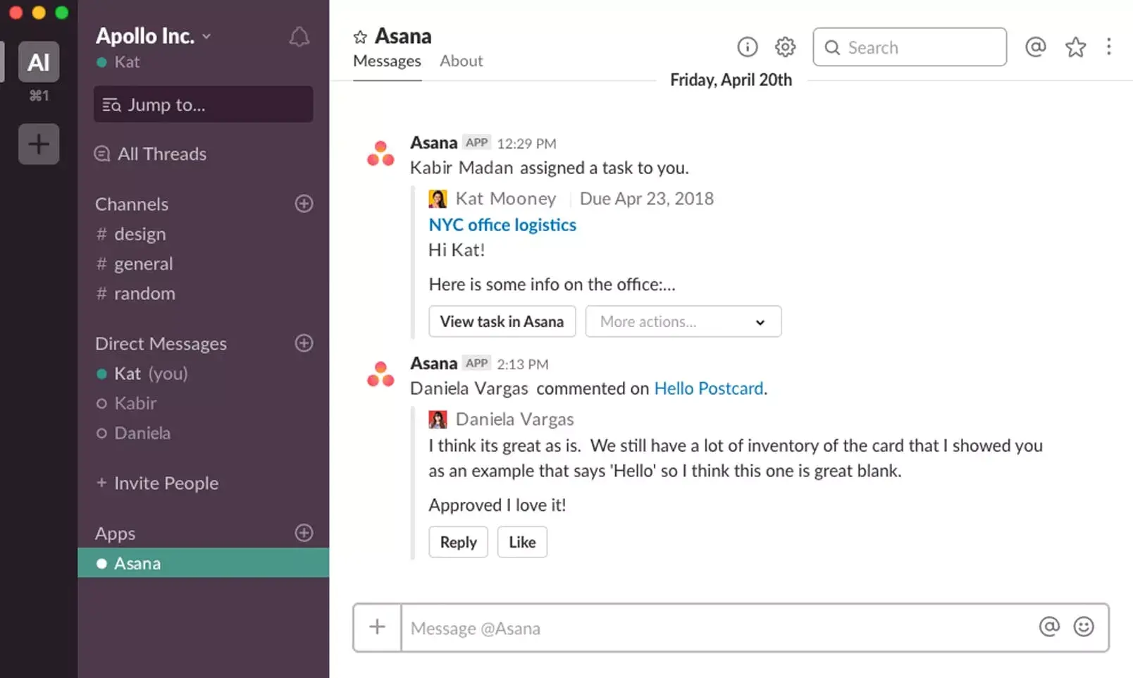 Get notifications in Slack on your work happening in Asana