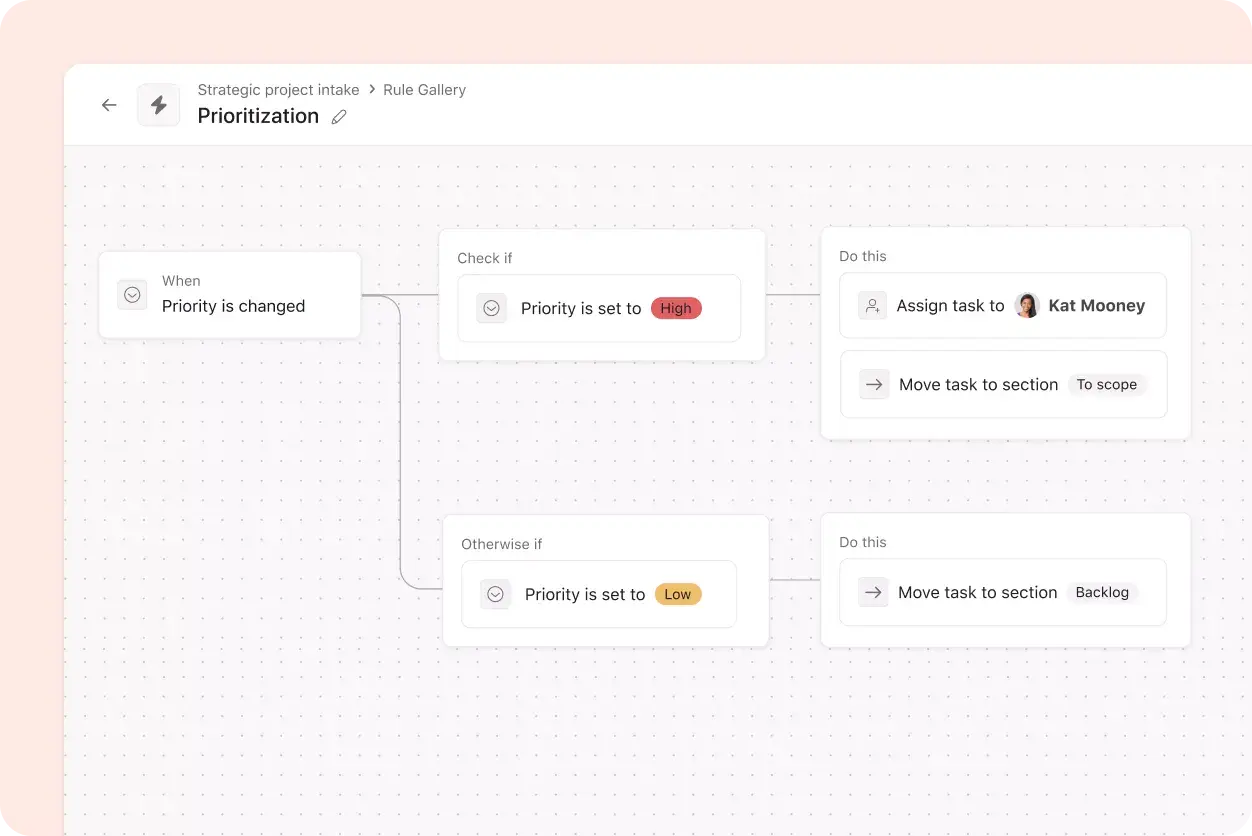 Conditions and branching product UI in Asana 