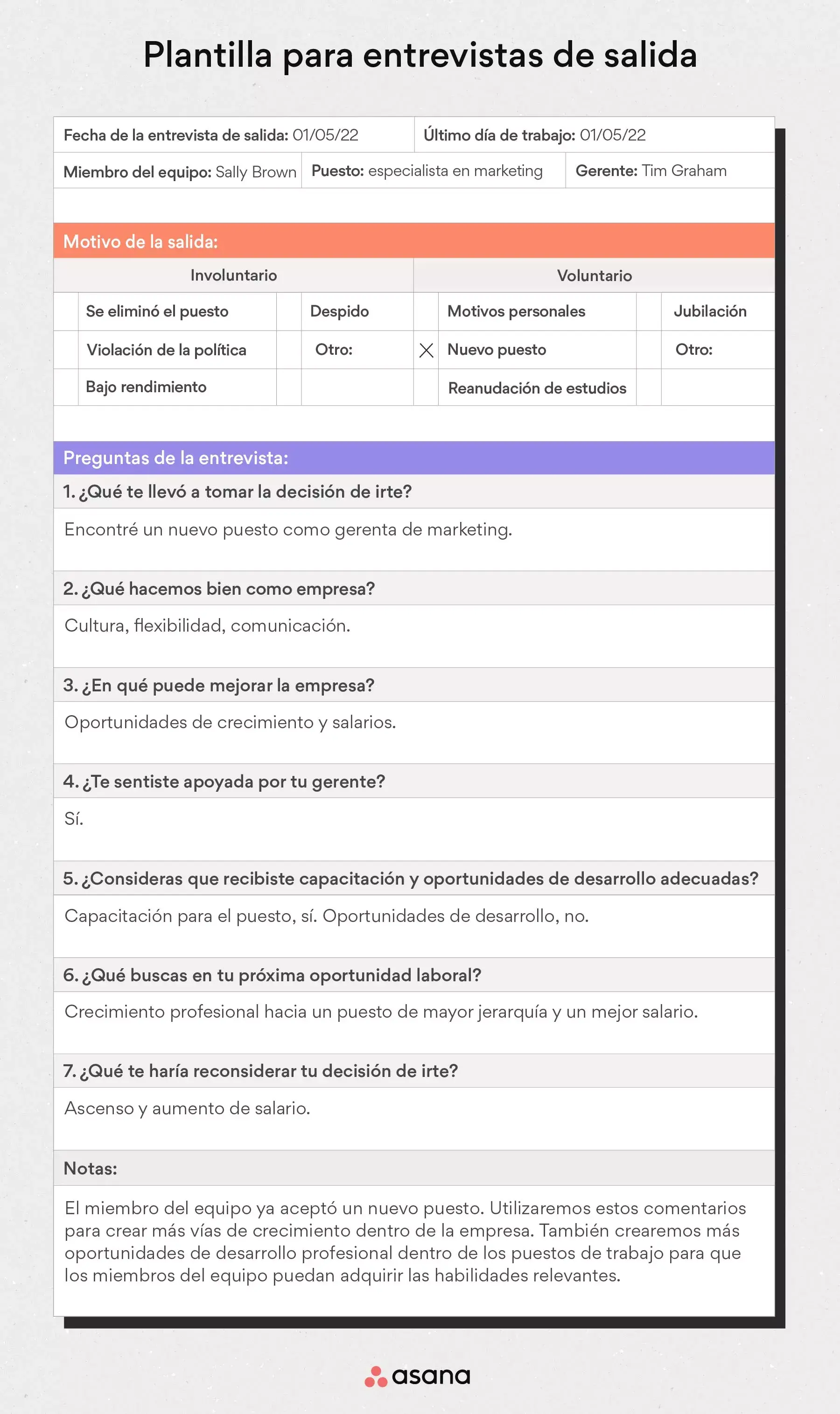 [Ilustración integrada] Plantilla para entrevistas de salida (ejemplo)