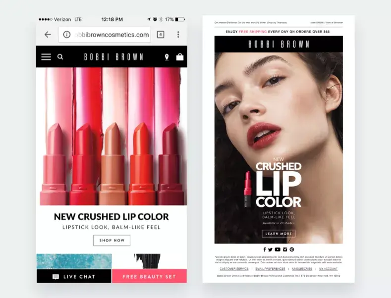 Kreative Inhalte für das Smartphone für die 'Crushed Lip Color'-Einführung.